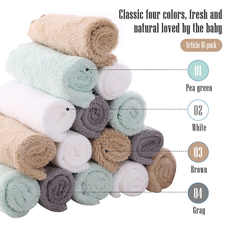 Cute Castle Ultra-Soft Baby Washcloths, 16 Pack - 9" by 9", Gentle on Sensitive Skin for Face and Body, Plush, Super Absorbent Wash Clothes for Girls and Boys,White+Brown+Grey+Sage Green - Image 3