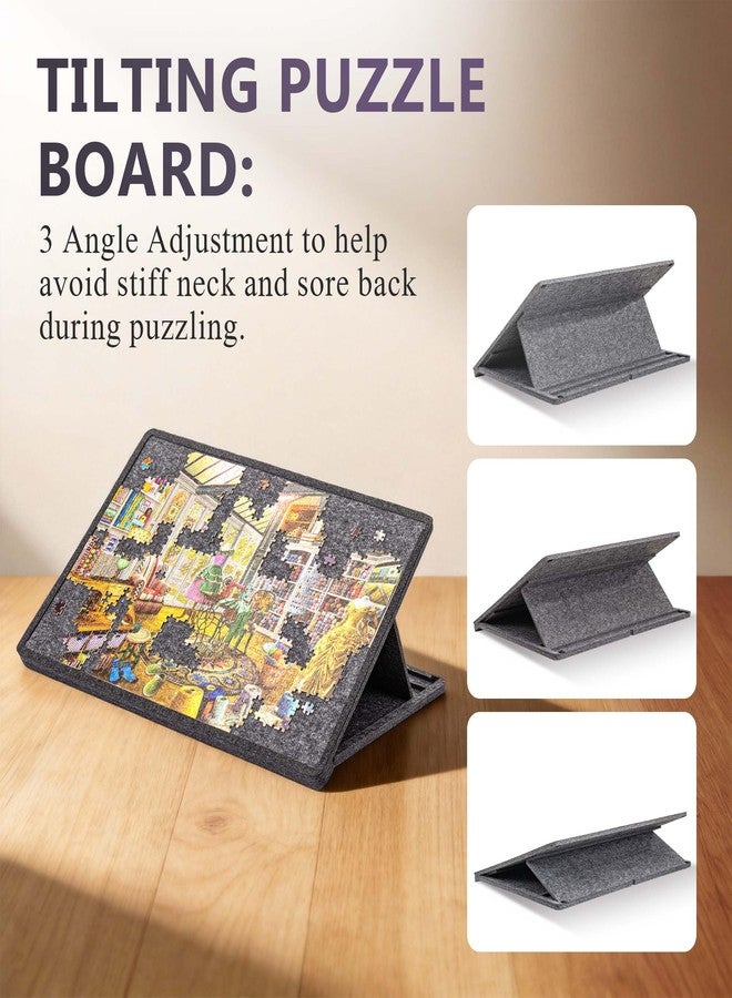 Lavievert 1000 Pieces Tilting Jigsaw Puzzle Board with Cover, 3 Angle Adjustable Puzzle Table, Lightweight Felt Jigsaw Boards with Stand, Portable Puzzle Saver for Easy Transport & Storage (Dark Gray) - Image 2