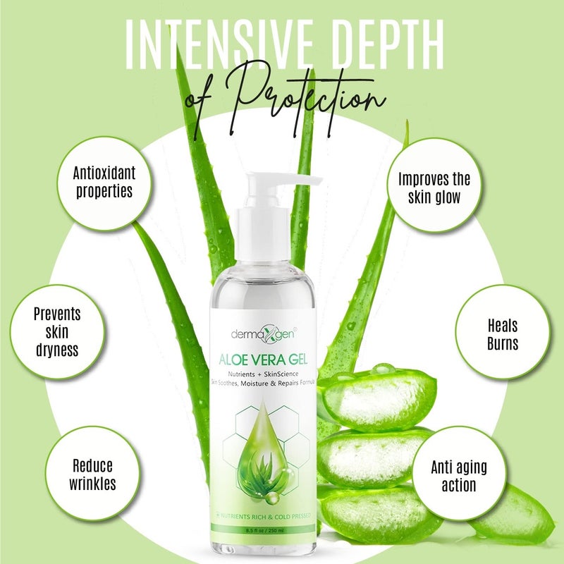 DERMAXGEN Aloe Vera Gel With Witch Hazel + Vitamin C + Vitamin E - Skin Soothes, Moisture And Repair Formula, Nutrients Rich And Cold Pressed 8.5 Fl Oz/ 250 Ml - Image 5