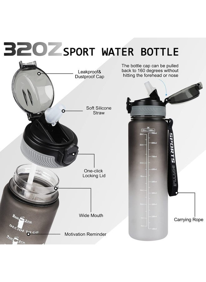 ELONSEY 900ml Water Bottle with 3-Layer Twist and Lock Storage, 100% BPA-Free Leak Proof Fitness Sports Bottle With Straw and Time Markers, Supplements Non-Slip Mix Shake Bottle - Black 900ml - Image 2