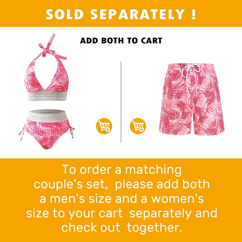 SINBRLAI Couples Matching Swimwear Swimsuit,Women Two Piece Bathing Suit Bikini Set Mens Swimtrunks Couples Sold indivually Pink - Image 4