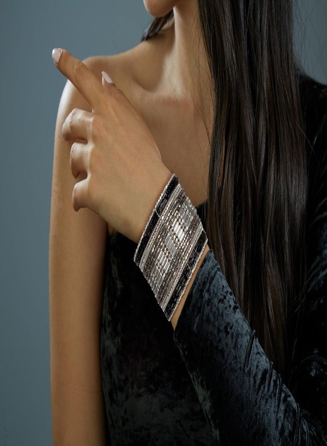 SPUNKYsoul Cuff Bracelets for Women Collection - Adjustable, Stylish Boho Inspired Beaded Bracelets, Trendy Stackable Beads, Ideal for Everyday Wear & Special Occasions (Silver, Black) - Image 4