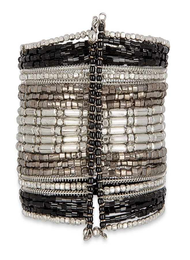 SPUNKYsoul Cuff Bracelets for Women Collection - Adjustable, Stylish Boho Inspired Beaded Bracelets, Trendy Stackable Beads, Ideal for Everyday Wear & Special Occasions (Silver, Black) - Image 3