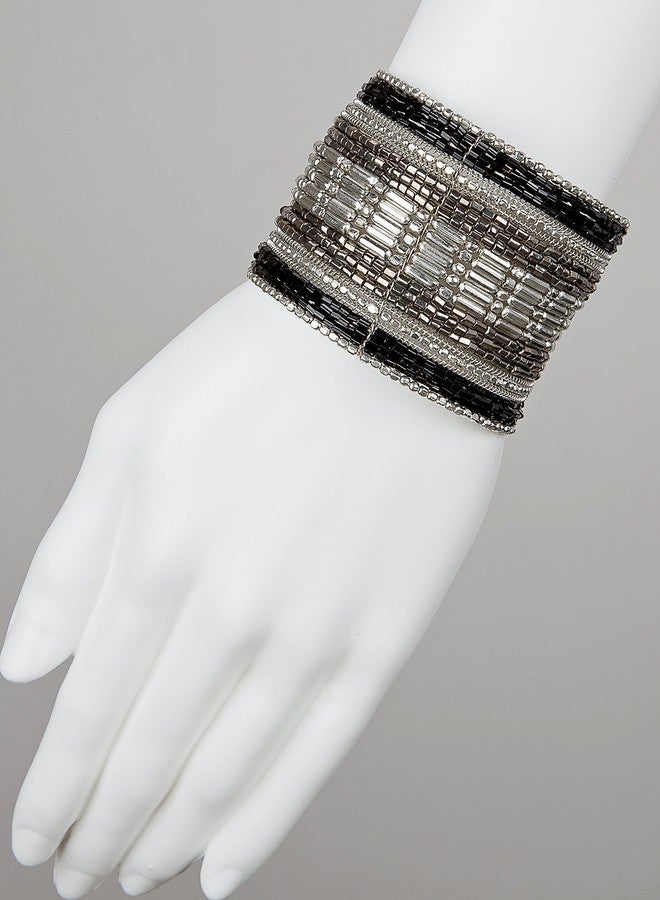 SPUNKYsoul Cuff Bracelets for Women Collection - Adjustable, Stylish Boho Inspired Beaded Bracelets, Trendy Stackable Beads, Ideal for Everyday Wear & Special Occasions (Silver, Black) - Image 5