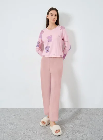 Take Two Take Two Cozy Pink Bear Print T-Shirt and Pyjama Set