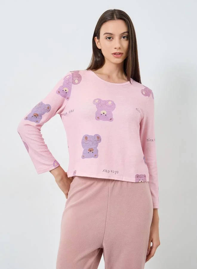 Take Two Take Two Cozy Pink Bear Print T-Shirt and Pyjama Set