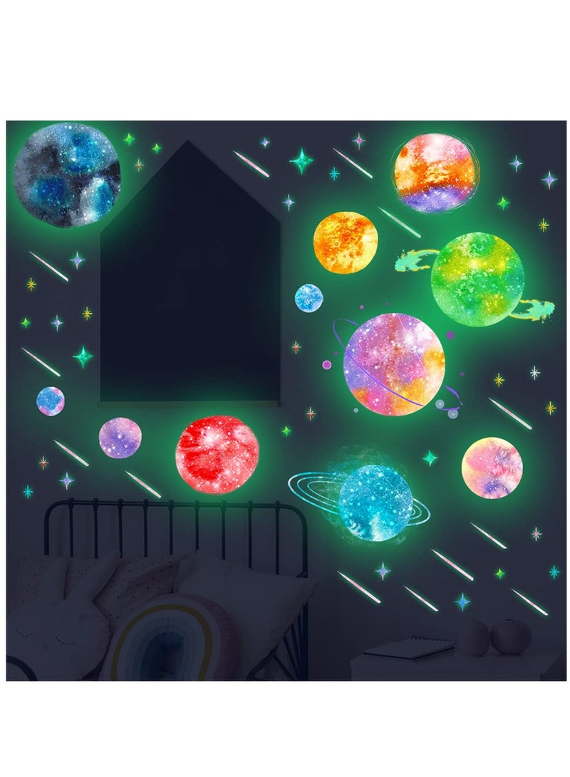 Excefore ملصقات حائط مضيئة في الظلام على شكل نظام شمسي للسقف، ملصقات حائط ملونة على شكل كواكب ونجوم لغرف نوم الأطفال وديكور الحضانة - Image 5