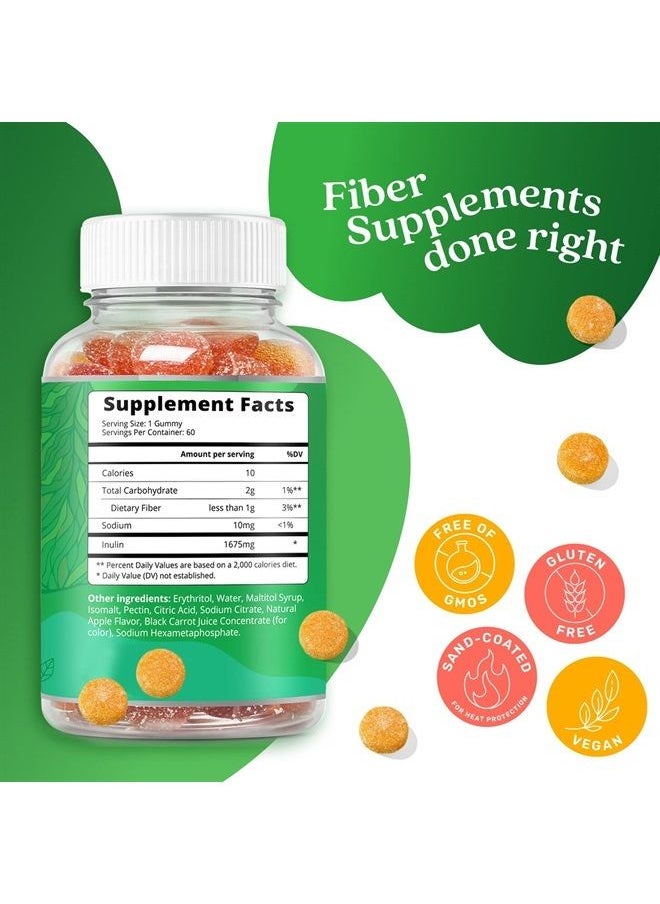 BeLive Fiber Gummies - Prebiotic Fiber Supplement with Chicory Root & Inulin for Digestive Support & Overall Gut Health I Vegan, Sugar Free Gummies for Adults & Children | 60 Ct - Apple Flavor  - Image 2