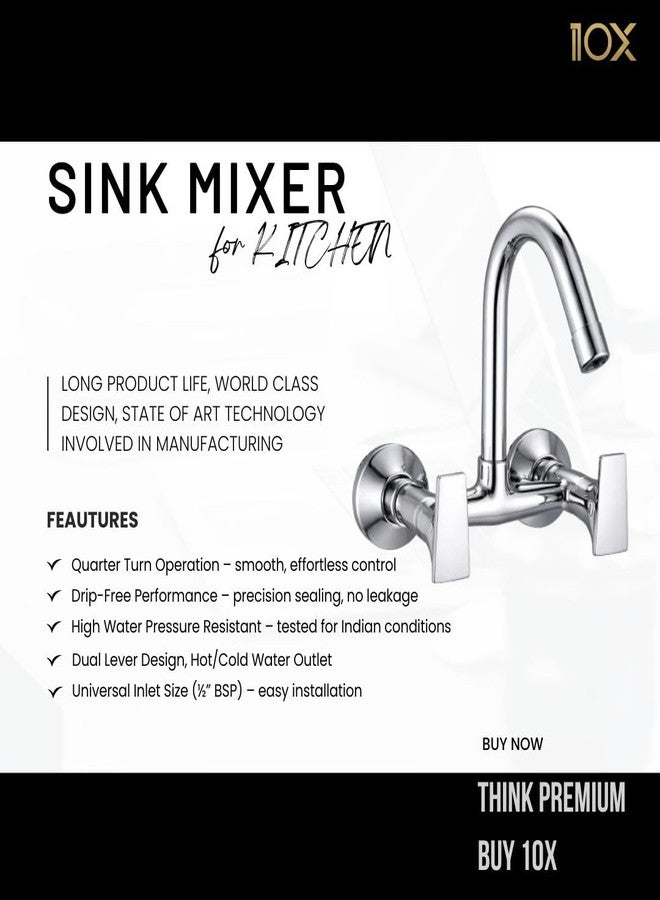10X Kitchen Sink Mixer ST-0118 Tap with 360° Swivel Spout | Hot & Cold Water Control | Chrome Plated | Heavy Brass Cartridge | Dual Lever Design - Image 2