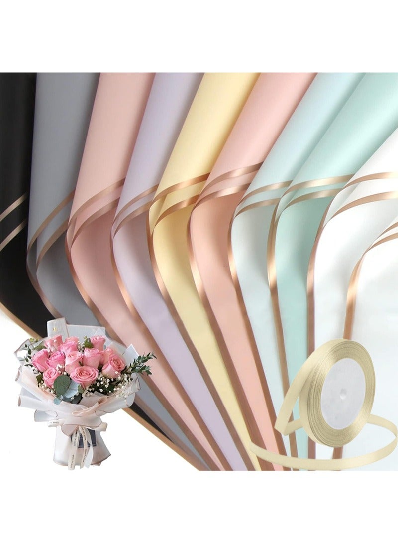 ايكانبو 20 ورقة ورقة غلاف غلاف غلاف الذهب ， مادة تغليف زهرة مقاومة للماء مع الشريط ， مستلزمات باقة الزهور ， DIY Craft Gift (10 Colors) - Image 1