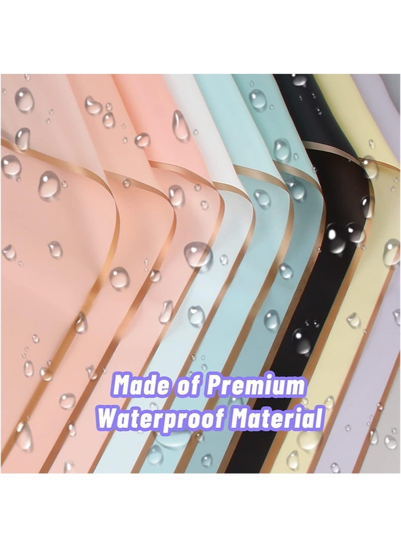 ايكانبو 20 ورقة ورقة غلاف غلاف غلاف الذهب ， مادة تغليف زهرة مقاومة للماء مع الشريط ， مستلزمات باقة الزهور ， DIY Craft Gift (10 Colors) - Image 4