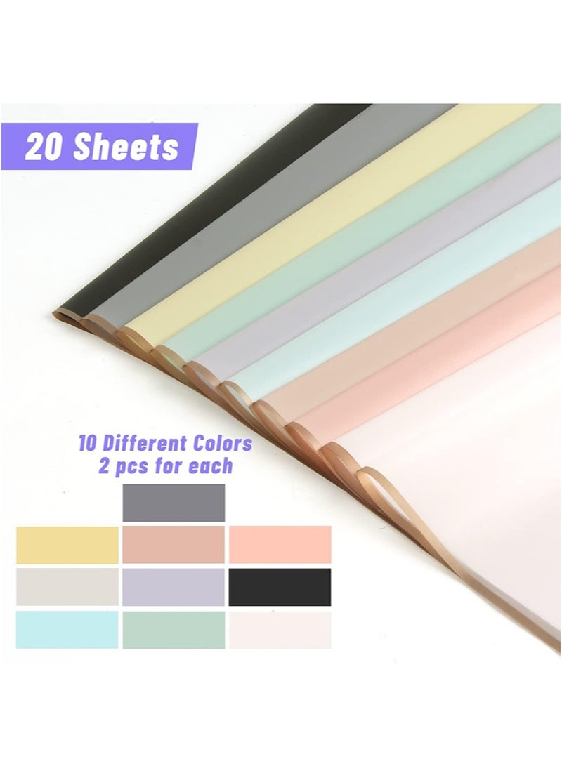 ايكانبو 20 ورقة ورقة غلاف غلاف غلاف الذهب ， مادة تغليف زهرة مقاومة للماء مع الشريط ， مستلزمات باقة الزهور ， DIY Craft Gift (10 Colors) - Image 3