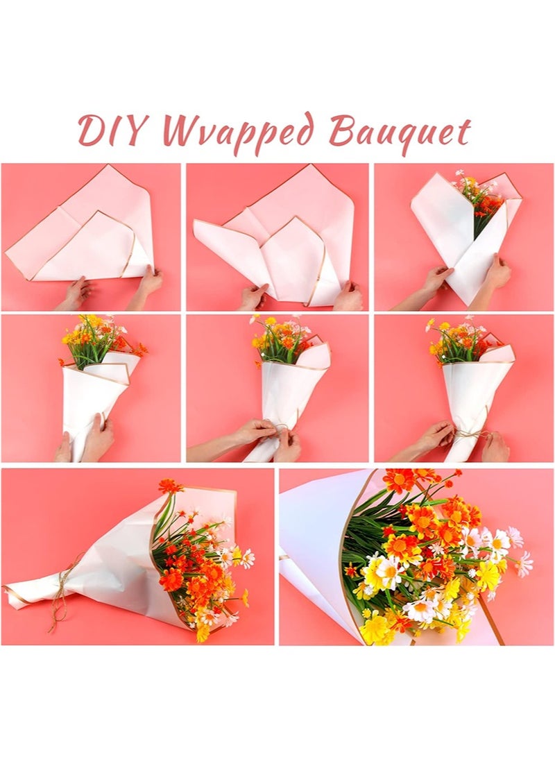 ايكانبو 20 ورقة ورقة غلاف غلاف غلاف الذهب ， مادة تغليف زهرة مقاومة للماء مع الشريط ， مستلزمات باقة الزهور ， DIY Craft Gift (10 Colors) - Image 5