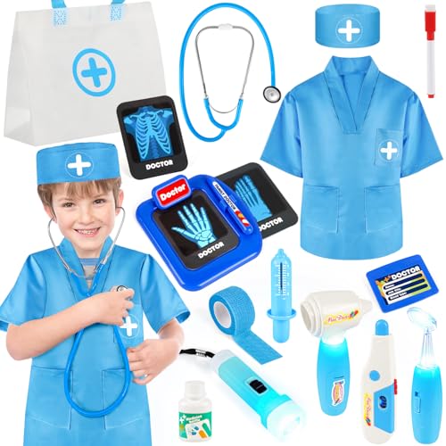 IVENRXIU Doctor Kit for Kids 17 Pcs Medical Play Set with Bag and Dress Up Costume for Toddlers 35 Pretend Play Toys for Kids Boys and Girls Halloween Christmas Birthday Gifts - Image 1