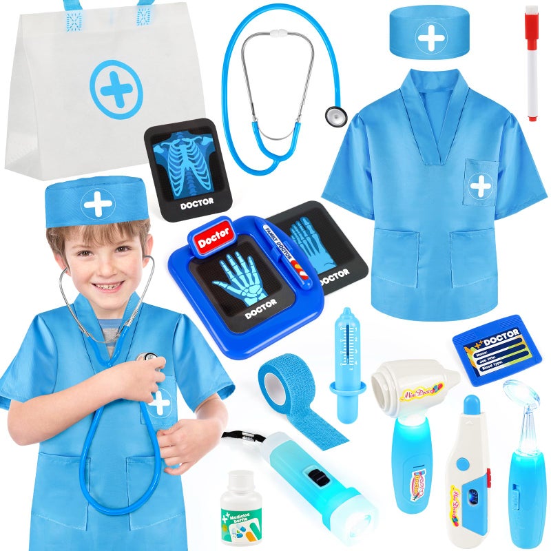 IVENRXIU Doctor Kit for Kids 17 Pcs Medical Play Set with Bag and Dress Up Costume for Toddlers 35 Pretend Play Toys for Kids Boys and Girls Halloween Christmas Birthday Gifts - Image 3