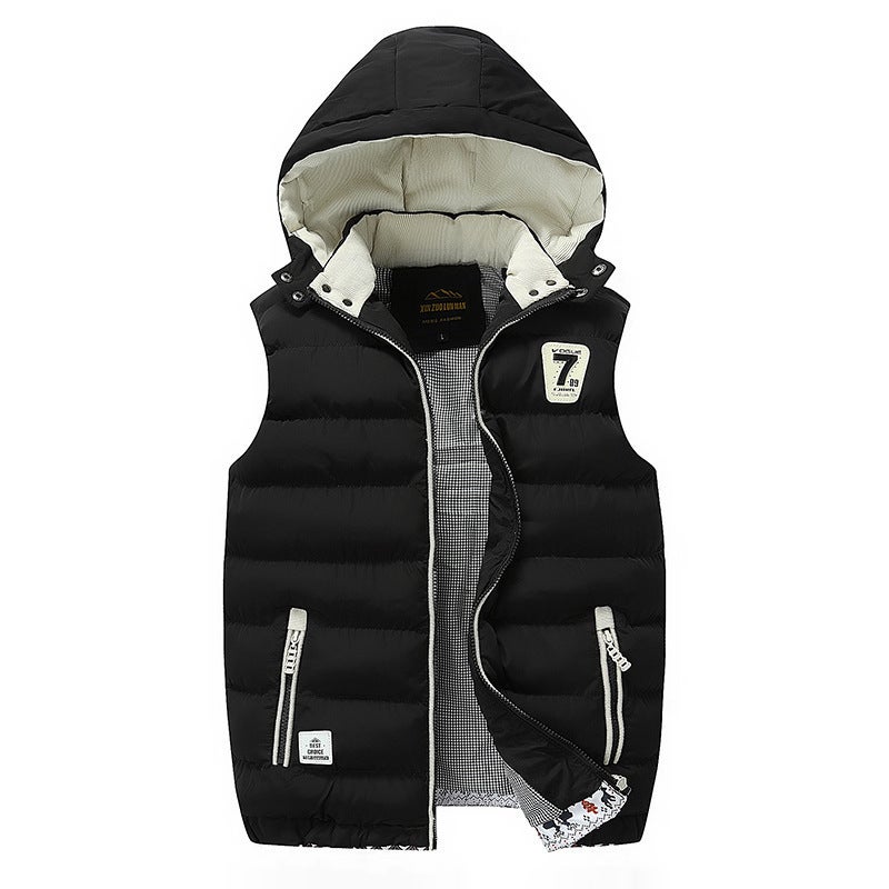 AliExpress Mens Solid Color Hooded Simple Down Cotton Vest Handsome Fashion Cardigan Youth Waistcoat Black
