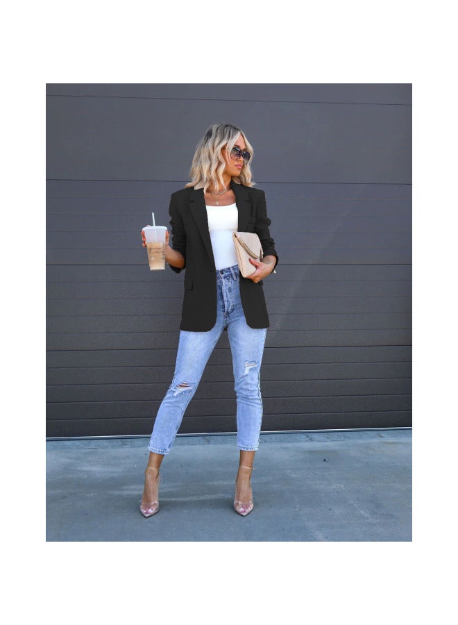 European And American Autumn And Winter New Casual Pocket Women's Suit Fashion Loose Multicolor Split Jacket