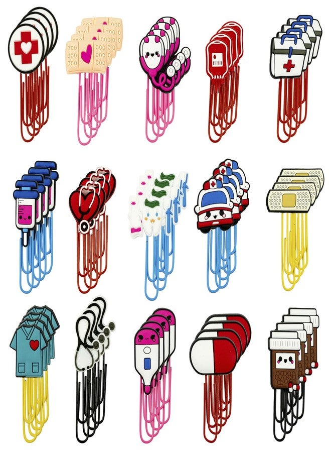 GTILE 60 pcs Nursing Book Clip Cute Bookmarks Cartoon Bulk Bookmarks with Colorful Paperclip for Nursing School Student Essentials for Nursing School Gifts. (Colorful) - Image 1