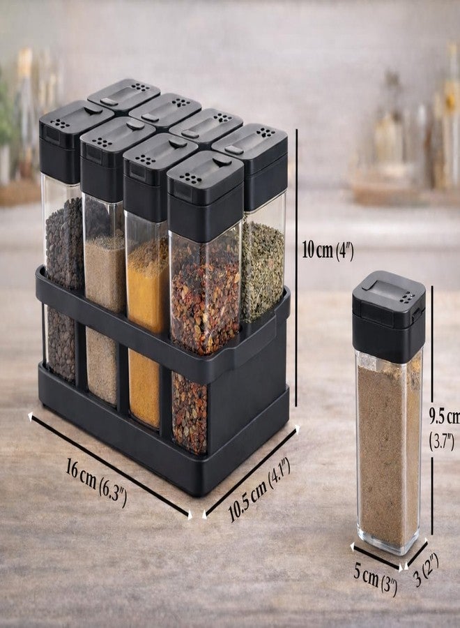 KITCHEN CRAFTOPIA® 100 Ml 8 Pcs Sets Airtight Masala Box for Kitchen Spices Storage With Tray - Multi Container Easy Flow Spice Organizer (Black Colour) - Image 2