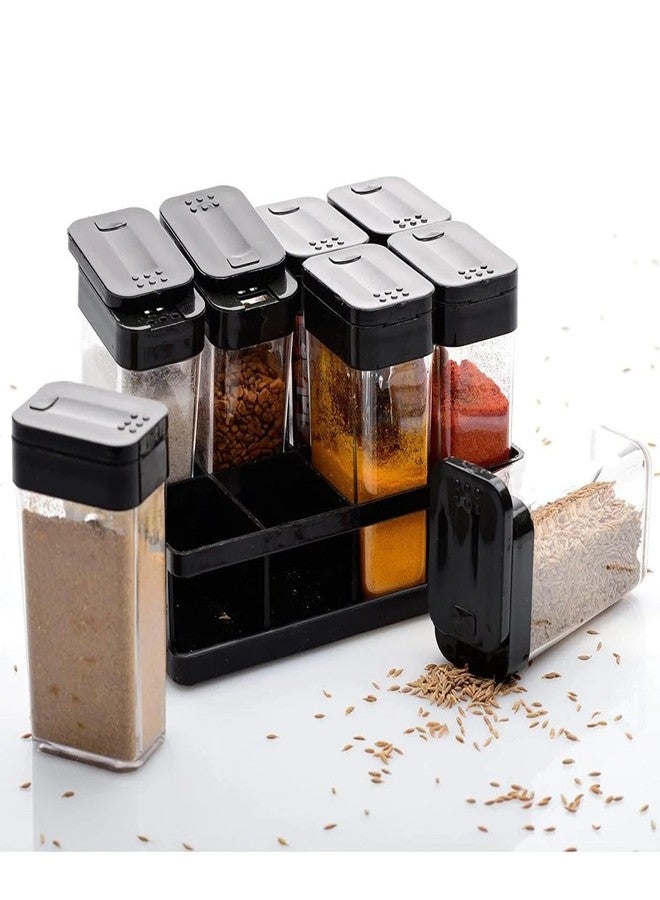 KITCHEN CRAFTOPIA® 100 Ml 8 Pcs Sets Airtight Masala Box for Kitchen Spices Storage With Tray - Multi Container Easy Flow Spice Organizer (Black Colour) - Image 1