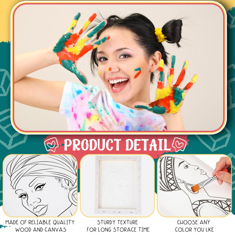 Harloon 36 Pcs 8 x 10 Inch Pre Drawn Canvas for Painting Afro Queen Pre Stretched Canvas Painting for Adults Outline for Sip and Paint Party Supplies Favor - Image 3