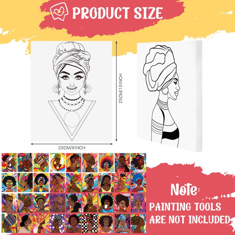 Harloon 36 Pcs 8 x 10 Inch Pre Drawn Canvas for Painting Afro Queen Pre Stretched Canvas Painting for Adults Outline for Sip and Paint Party Supplies Favor - Image 2