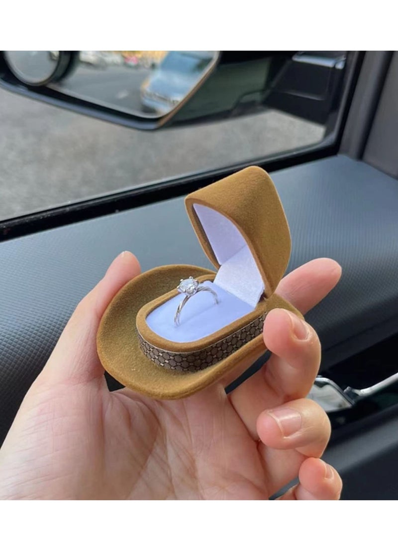 Excefore Jewelry Box, Creative Cowboy Hat Jewelry Case, Small Jewelry Box Travel Case, Premium Fashion Velvet Ring Box, Western Cowboy Hat Jewelry Organizer, Vintage Ring Box for Wedding Ceremony (Brown) - Image 3