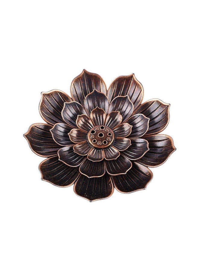 جيه زد اس مبخرة، حامل بخور عود، 6 فتحات للبخور مع حامل عود بخور لوتس نحاسي ومقبض رماد قابل للفصل، قطر 8.8 سم (برونزي) - Image 1