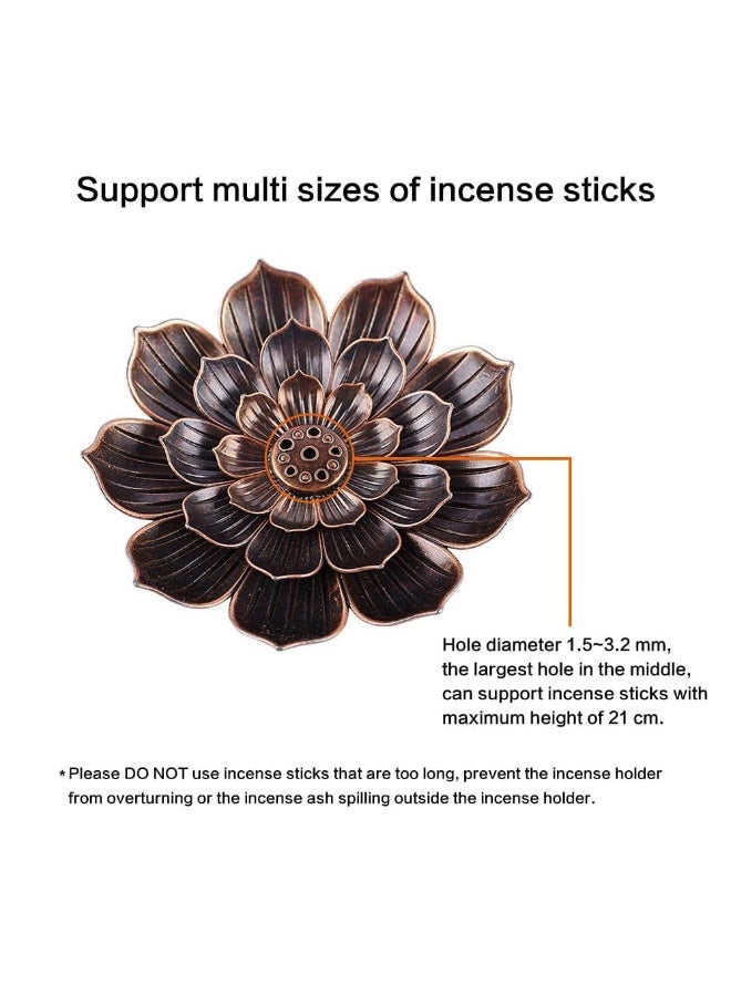 جيه زد اس مبخرة، حامل بخور عود، 6 فتحات للبخور مع حامل عود بخور لوتس نحاسي ومقبض رماد قابل للفصل، قطر 8.8 سم (برونزي) - Image 3