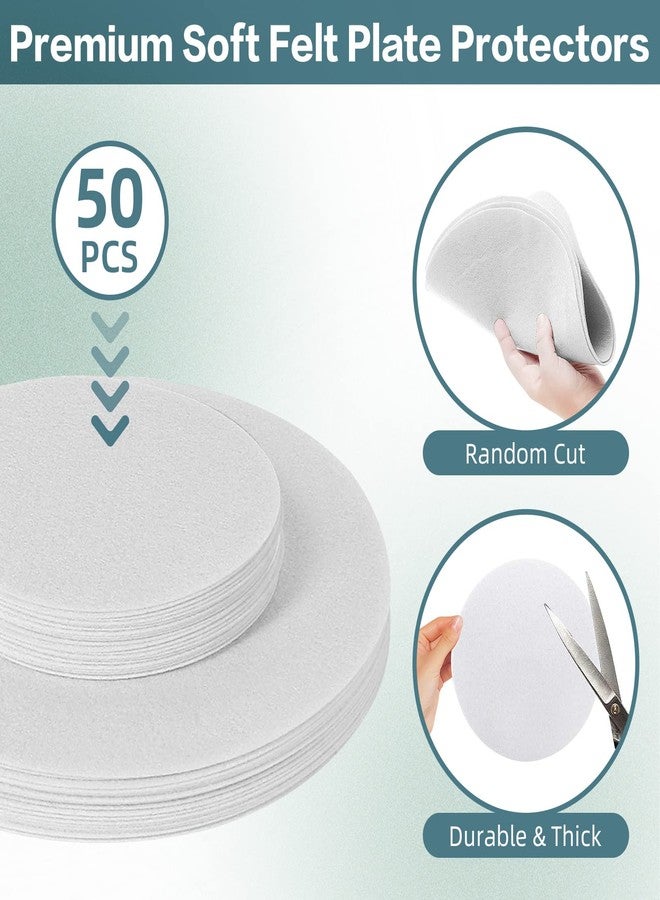 Ohiyoo 50 Pcs Plate Separators Storage, 9.8'' + 5.9'' - 2 Different Size Soft Felt Plate Dividers Round China Dish Storage Protectors Pads Dish Protectors Storage (White) - Image 3