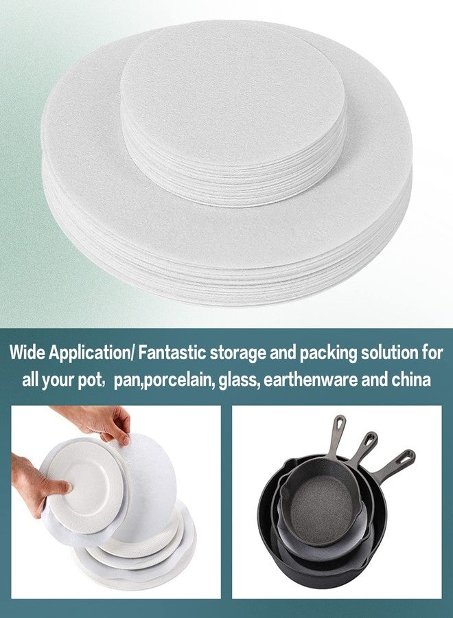 Ohiyoo 50 Pcs Plate Separators Storage, 9.8'' + 5.9'' - 2 Different Size Soft Felt Plate Dividers Round China Dish Storage Protectors Pads Dish Protectors Storage (White) - Image 5