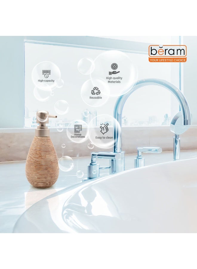 بيرام طقم إكسسوارات حمام سيراميك بني من Beram – 5 قطع تصميم طبيعي محكم مع موزع صابون، حامل فرشاة أسنان، كوب، حامل متعدد الاستخدامات وصحن صابون – أسلوب ريفي بوهيمي لحمام عصري - Image 3