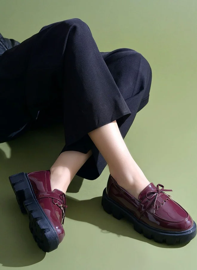 شوتوبيا Shoetopia Women Maroon Loafers with Chunky Sole