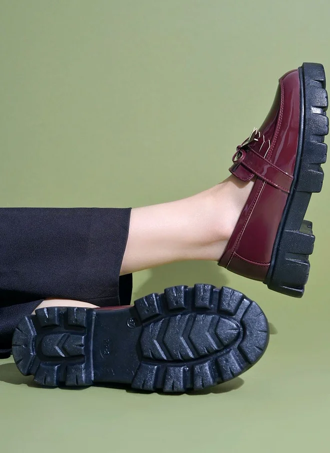 شوتوبيا Shoetopia Women Maroon Loafers with Chunky Sole