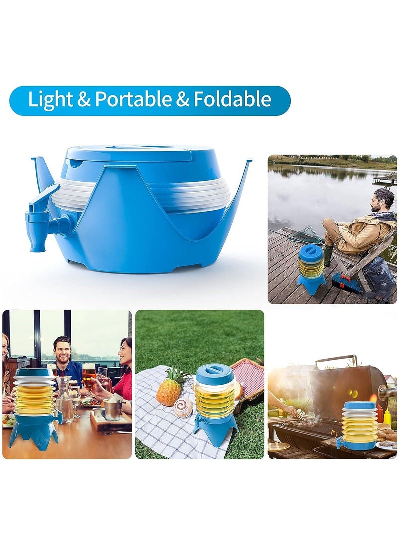 SOSEKO Vintage Collapsible Plastic Drinks Dispenser with Tap Juice Water For Indoor And Outdoor Blue Color - Image 2