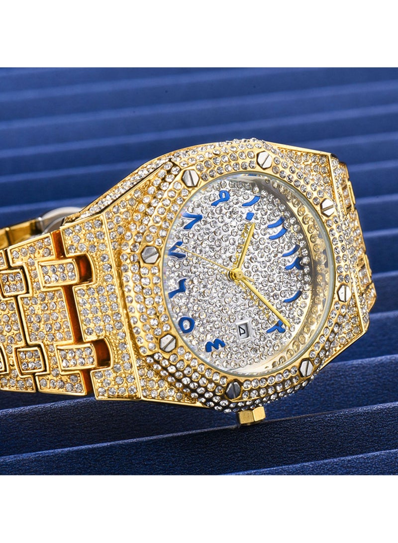 MISS FOX Men's Fully Diamond-Studded Watch Large Dial Stylish and Bold Arabic Numerals Waterproof Calendar Mineral Reinforced Glass Mirror Luxury Men's Accessory - Image 3