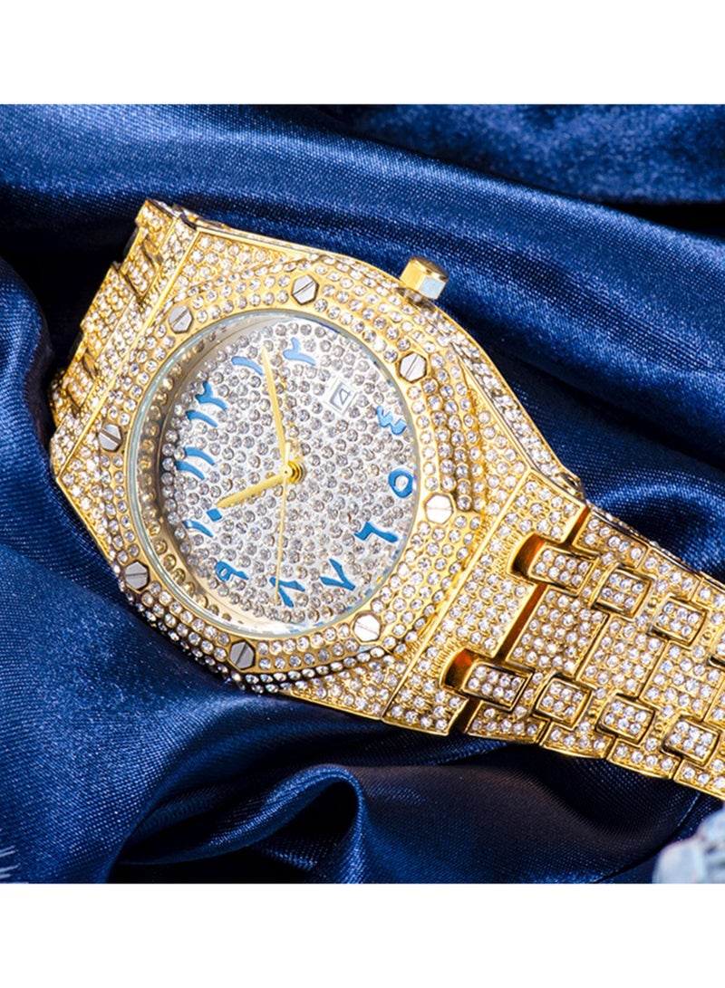 MISS FOX Men's Fully Diamond-Studded Watch Large Dial Stylish and Bold Arabic Numerals Waterproof Calendar Mineral Reinforced Glass Mirror Luxury Men's Accessory - Image 4