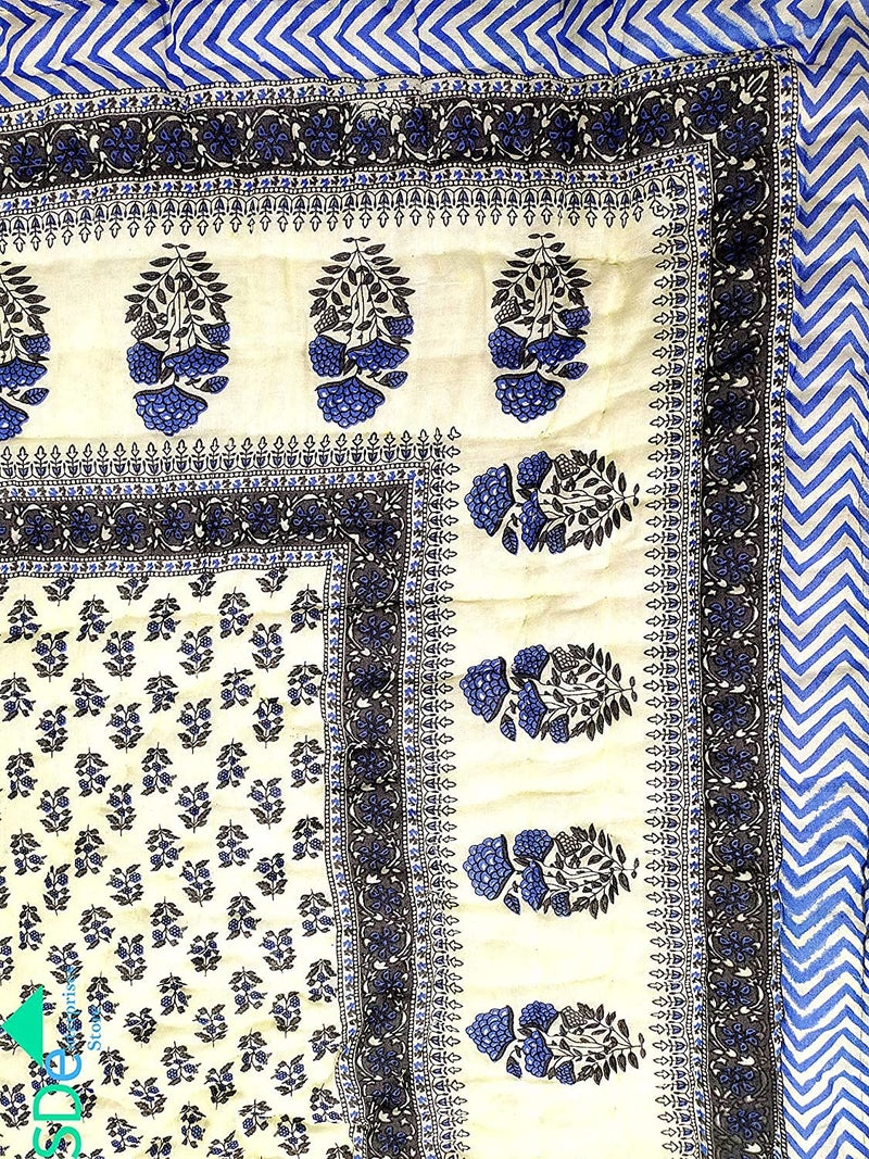 Lilfly Rajasthani Light Weight Single Bed Soft Jaipuri AC Quilt/Razai Designer Reversible Both Side use Blue booti with Boarder Cotton Quilts (Size 55X85 inch)- Set of 1 TDS-22 - Image 3