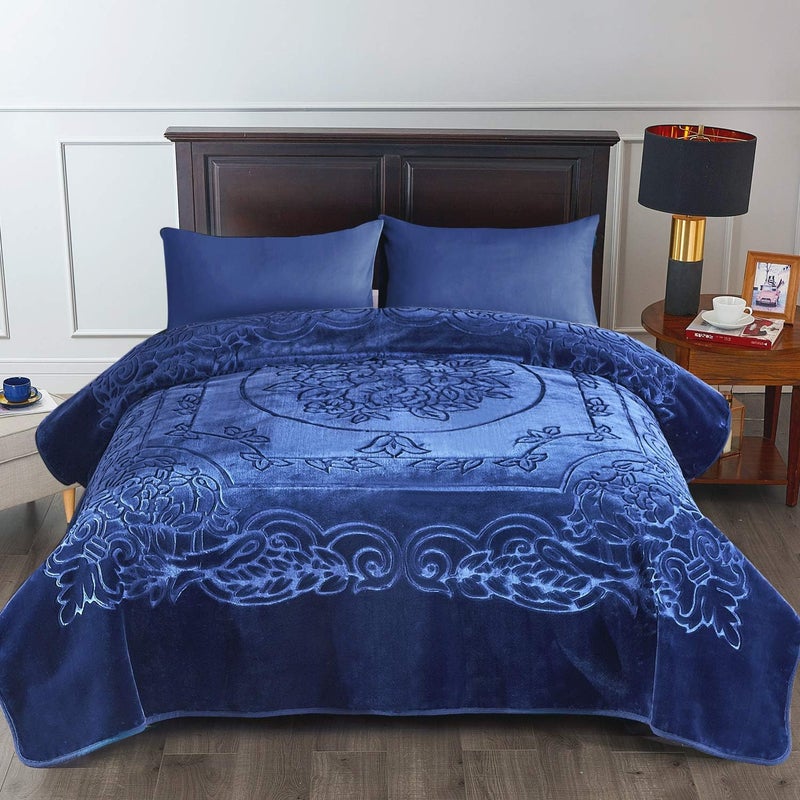 JML Fleece Blanket King Size, Heavy Korean Mink Blanket 85 X 95 Inches- 9 Lbs, Single Ply, Soft and Warm, Thick Raschel Printed Mink Blanket for Autumn,Winter,Bed,Home,Gifts, Navy - Image 2