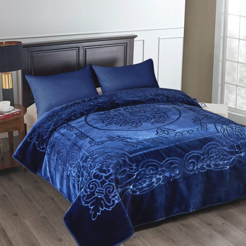 JML Fleece Blanket King Size, Heavy Korean Mink Blanket 85 X 95 Inches- 9 Lbs, Single Ply, Soft and Warm, Thick Raschel Printed Mink Blanket for Autumn,Winter,Bed,Home,Gifts, Navy - Image 1