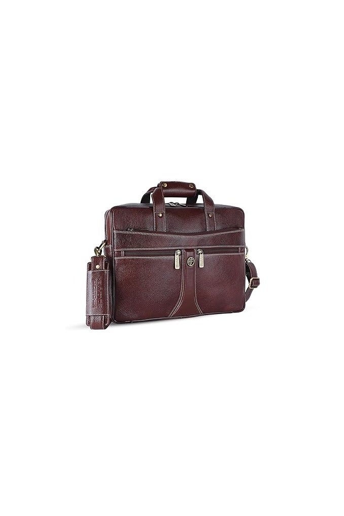 HAMMONDS FLYCATCHER HAMMONDS FLYCATCHER Genuine Leather Laptop Bag for Men for 15.6 Inch Laptop - Office Bag for Men for Office, Travel, Daily Use, Adjustable Strap - Water-Resistant - 1 Year Warranty - Brown - Image 1