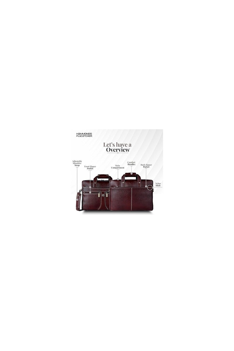 HAMMONDS FLYCATCHER HAMMONDS FLYCATCHER Genuine Leather Laptop Bag for Men for 15.6 Inch Laptop - Office Bag for Men for Office, Travel, Daily Use, Adjustable Strap - Water-Resistant - 1 Year Warranty - Brown - Image 2