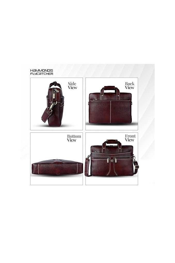 HAMMONDS FLYCATCHER HAMMONDS FLYCATCHER Genuine Leather Laptop Bag for Men for 15.6 Inch Laptop - Office Bag for Men for Office, Travel, Daily Use, Adjustable Strap - Water-Resistant - 1 Year Warranty - Brown - Image 4