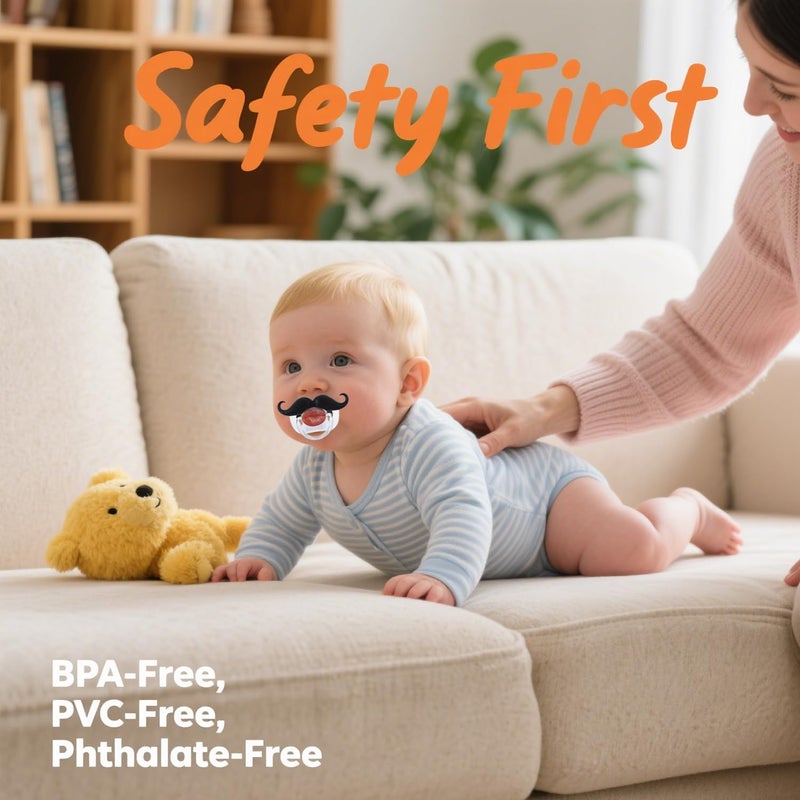 Intatikoo Funny Baby Pacifiers,Mustache Pacifier for Babies 0-36 Months Mustache Binkies Funny Mustache Pacifiers for Boys and Girls BPA Free (4 Packs) - Image 3