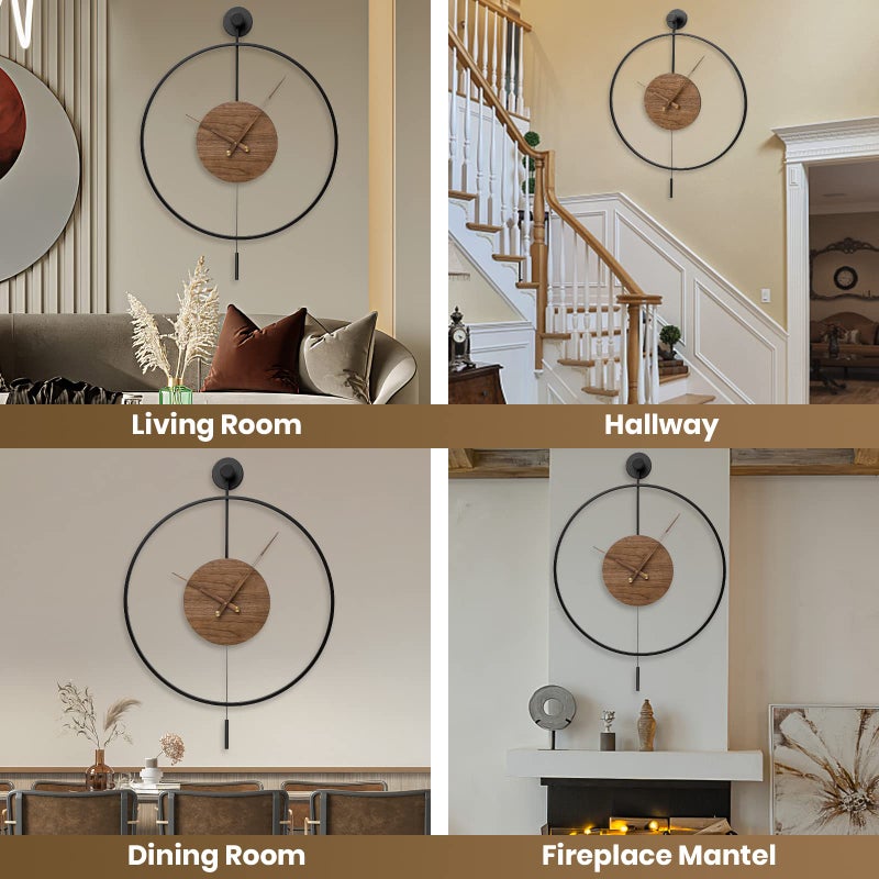 Pytha Sight Large Modern Wall Clock,Wall Clocks for Living Room Decor,Classical Silent Metal Minimalist Walnut Dial,Big Decorative Farmhouse Pendulum Wall Clock With Walnut Pointers for Office,Dining Room - Image 5