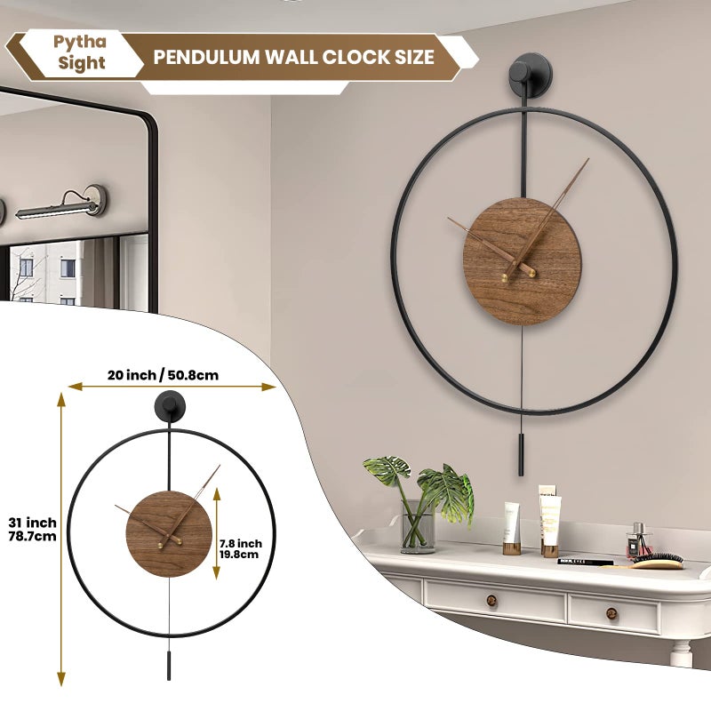 Pytha Sight Large Modern Wall Clock,Wall Clocks for Living Room Decor,Classical Silent Metal Minimalist Walnut Dial,Big Decorative Farmhouse Pendulum Wall Clock With Walnut Pointers for Office,Dining Room - Image 2