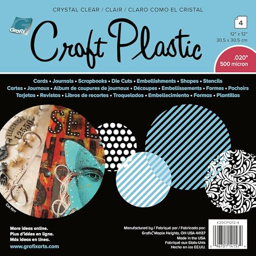 Grafix Ultra Clear .020 Plastic, Durable and Archival Film, Perfect for DIY Crafts, Stencils, Journals, Cards, 3D Embellishments, and More, 12" x 12", 4 Pack - Image 2
