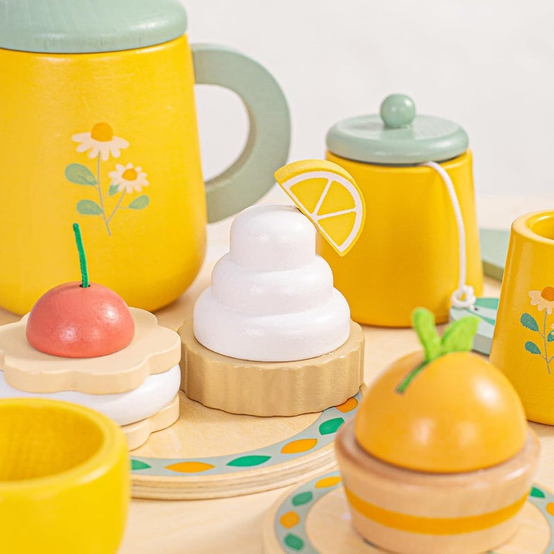 Masroo Tea Party Set Toys for Girls, Wooden Tea Set Pretend Play Girls Toys Gifts for Age 3-6, Play Food Toy Set for Kids Kitchen Accessories Age 3-6 Wood Educational Toy - Image 4