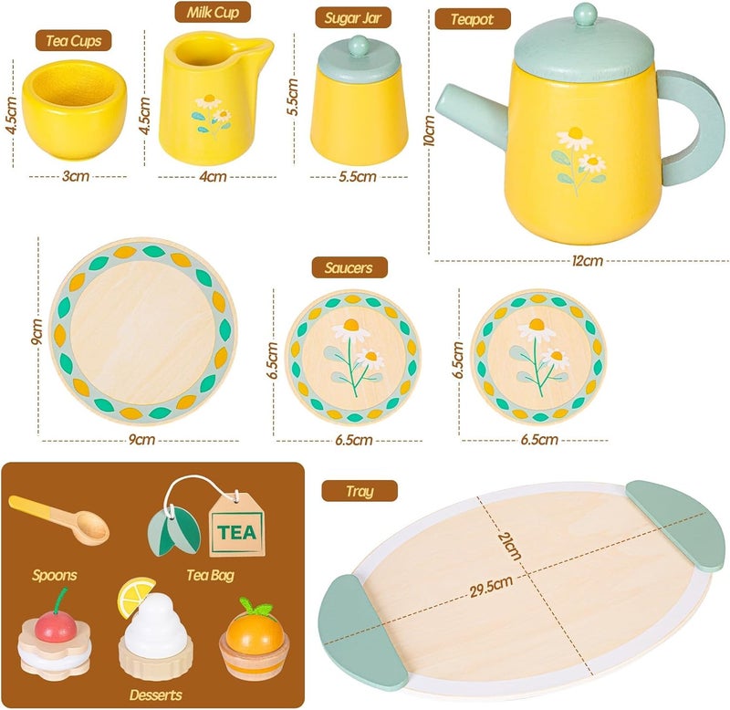 Masroo Tea Party Set Toys for Girls, Wooden Tea Set Pretend Play Girls Toys Gifts for Age 3-6, Play Food Toy Set for Kids Kitchen Accessories Age 3-6 Wood Educational Toy - Image 3