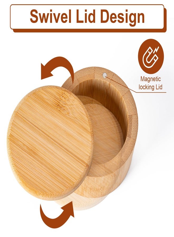 Husfunov Bamboo Salt Cellar, Salt Box with Magnetic Swivel Lid, Round Salt Container for Storing Salt Pepper Sugar Herbs,6 Ounce Capacity - Image 3